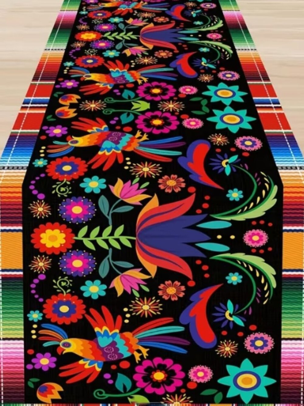 Last One! NEW Mexican Flowers and Birds Table Runner 13 x 48